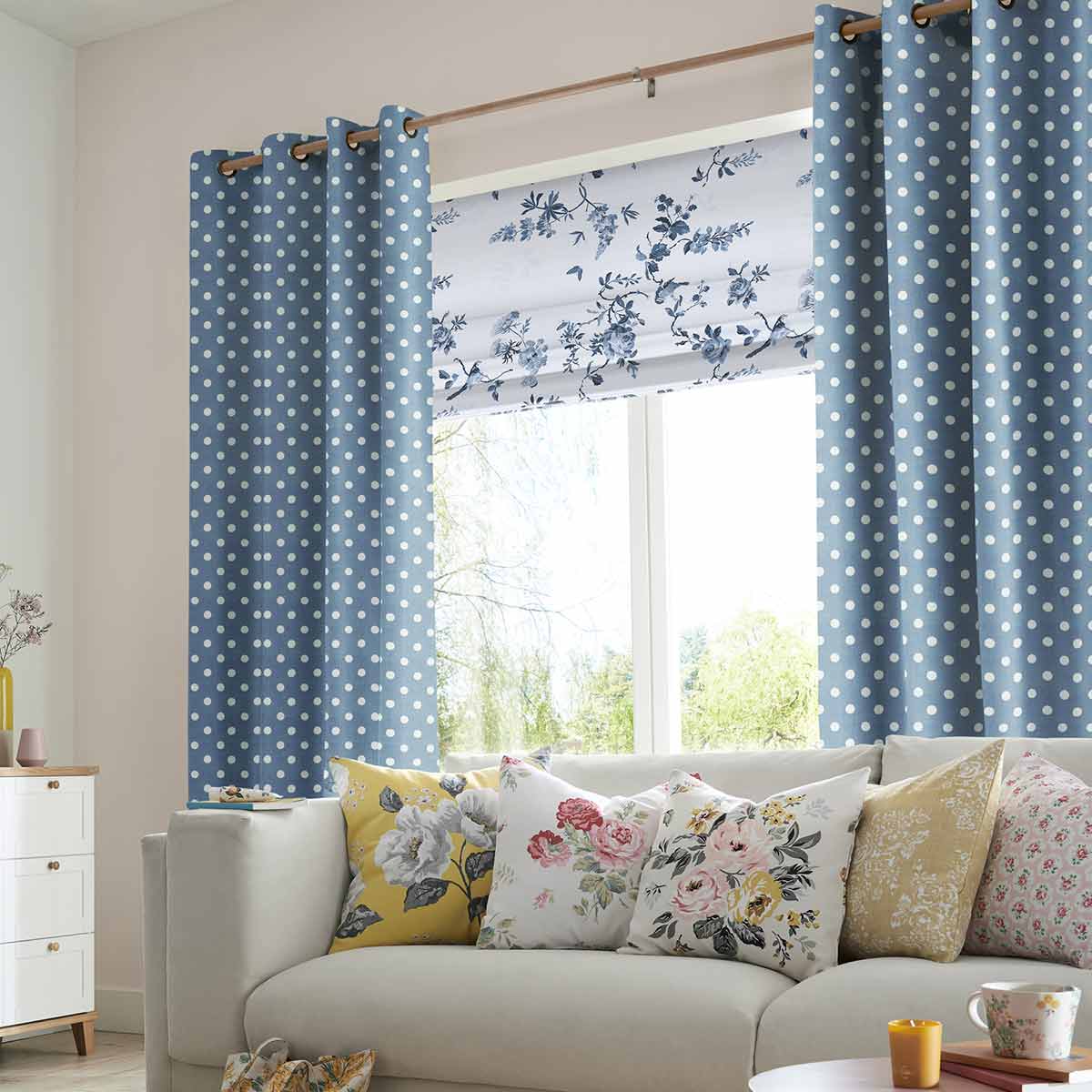 Button Spot Blue Curtain Button Spot Blue Curtain