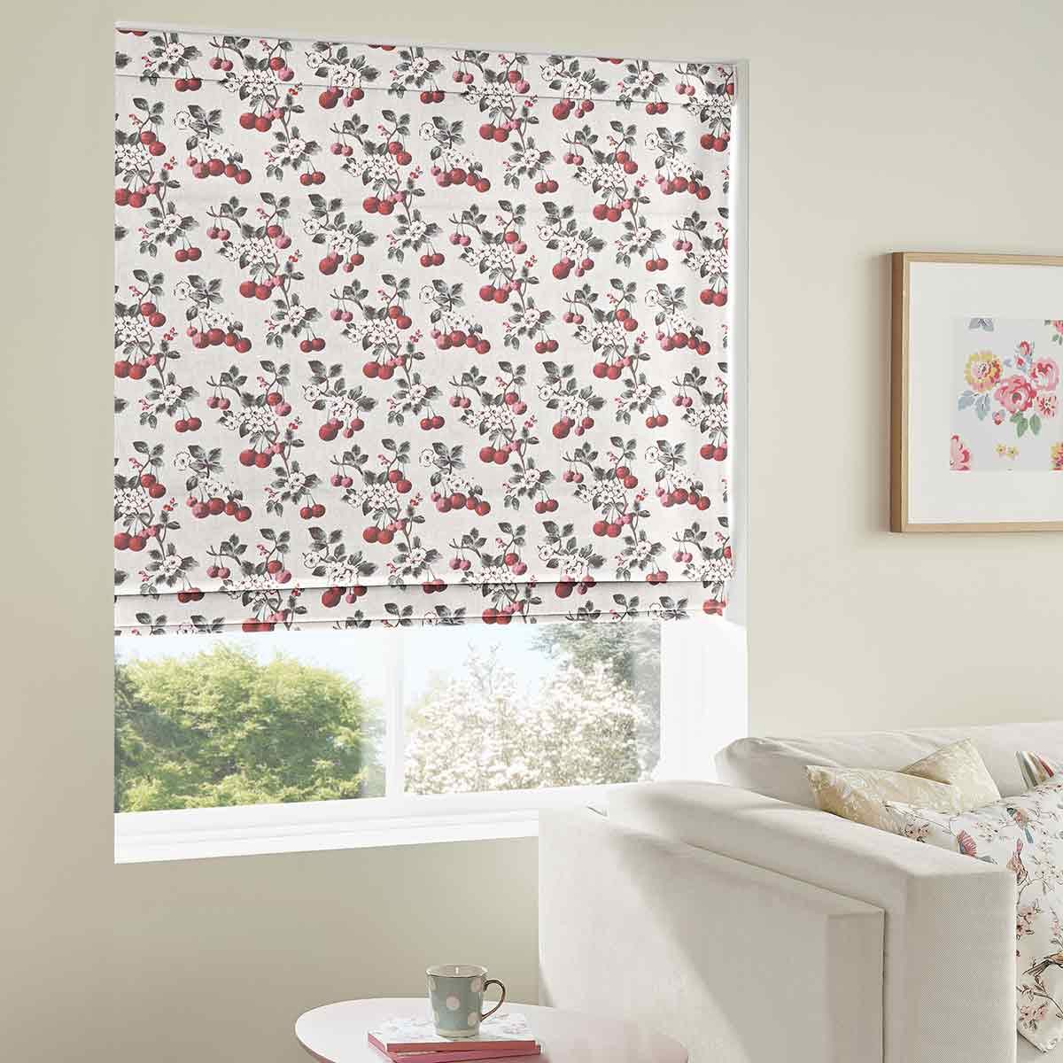 Cherry Sprig Red Roman Blind Cherry Sprig Red Roman Blind