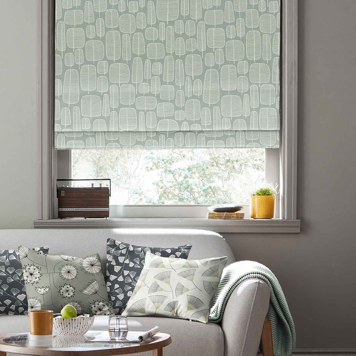 Little Trees English Grey Roman Blind Little Trees English Grey Roman Blind