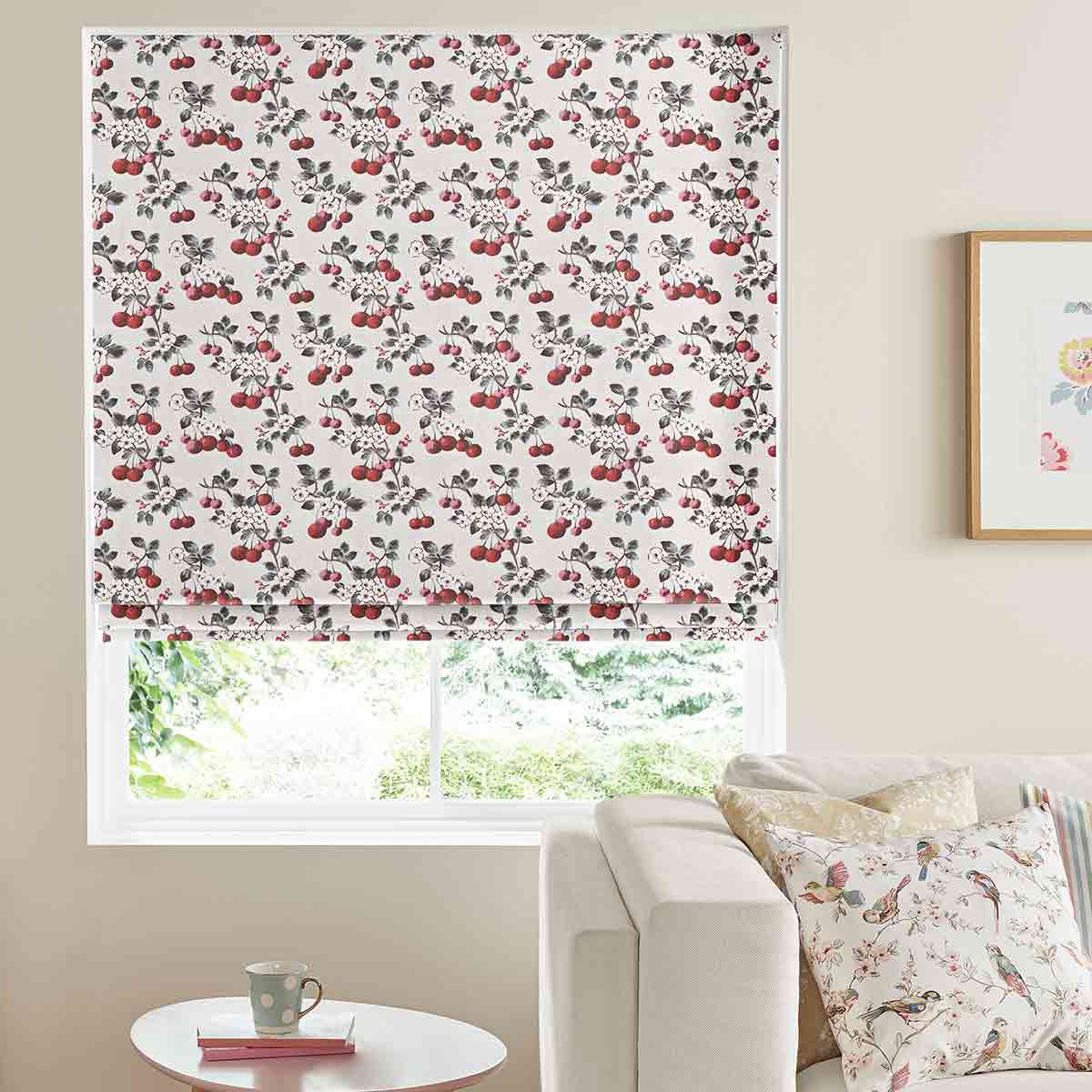 Cherry Sprig Red Roman Blind Cherry Sprig Red Roman Blind