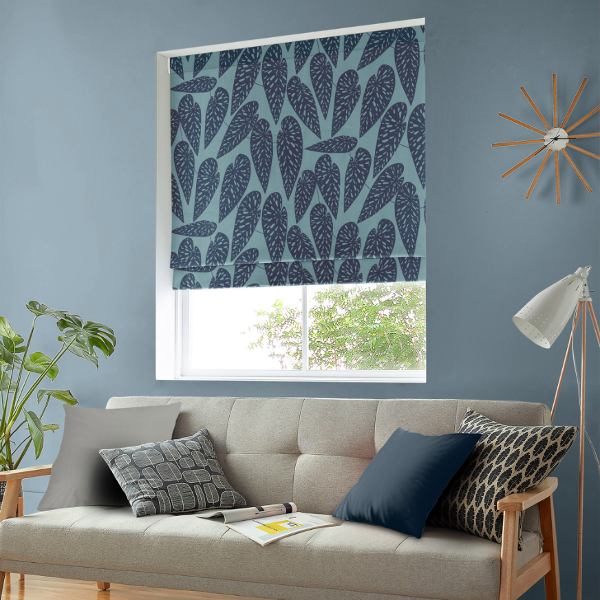 Tropics Blue Leaf Roman Blind Tropics Blue Leaf Roman Blind